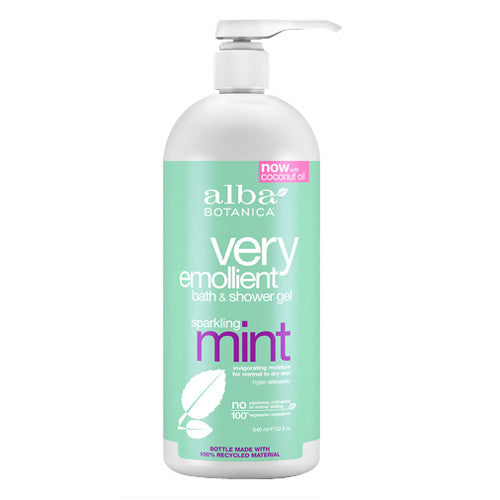 Alba Botanica Very Emollient Bath And Shower Gel - Sparkling Mint - 32 Oz